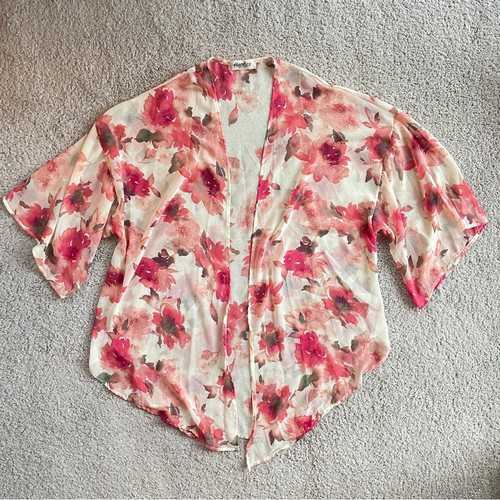 Haptics Floral Semi Sheer Kimono Open Front Cardigan Size Small (Medium Large)